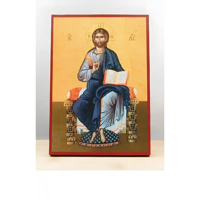 Εικόνα Ορθοδοξίας με περίγραμμα χρυσό σε ξύλο Φλαμουρίας  με  βάση Ο Ιησούς Χριστός Ευλογεί Ένθρονος, Ξύλινη Χειροποίητη Εικόνα Ελληνικού Premium Βυζαντινού Στυλ τοίχου Κρεμασμένη σε ξύλινη πλάκα Θρησκευτικό θέμα Χειροποίητη Ελληνορθόδοξη εικόνα του Ιησού