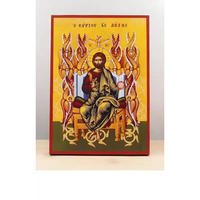 Εικόνα Ορθοδοξίας με περίγραμμα χρυσό σε ξύλο Φλαμουρίας  με  βάση Ιησούς Χριστός, Βασιλιάς της Δόξας, Ξύλινη Χειροποίητη Εικόνα Ελληνικού Premium Βυζαντινού Στυλ Κρεμασμένο σε ξύλινη πλάκα Θρησκευτικό θέμα Χειροποίητη Ελληνορθόδοξη εικόνα του Ιησού Χριστ