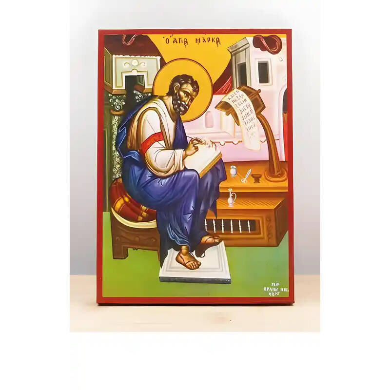 Σετ 2 τεμαχίων – Εικόνα Ορθοδοξίας με περίγραμμα χρυσό σε ξύλο Φλαμουρίας  με  βάση Απόστολος Μάρκος ο Ευαγγελιστής Χειρόγραφο, Ξύλινη Χειροποίητη Εικόνα Ελληνικού Βυζαντινού Στυλ Κρεμαστό τοίχο σε ξύλινη πλάκα Θρησκευτικό θέμα Χειροποίητη Ελληνορθόδοξη ε