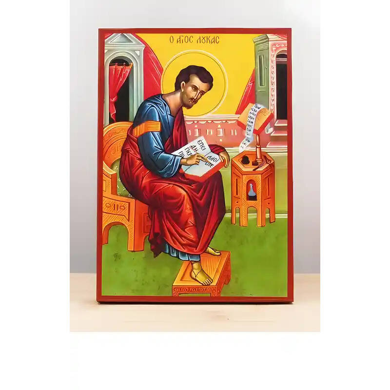 Εικόνα Ορθοδοξίας με περίγραμμα χρυσό σε ξύλο Φλαμουρίας  με  βάση Χειρόγραφο Άγιος Απόστολος Λουκάς, Ξύλινη Χειροποίητη Εικόνα Ελληνικής Premium Βυζαντινού Στυλ Κρεμαστή σε ξύλινη πλάκα Θρησκευτικό θέμα Χειροποίητη Ελληνορθόδοξη εικόνα του Ιησού Χριστού,