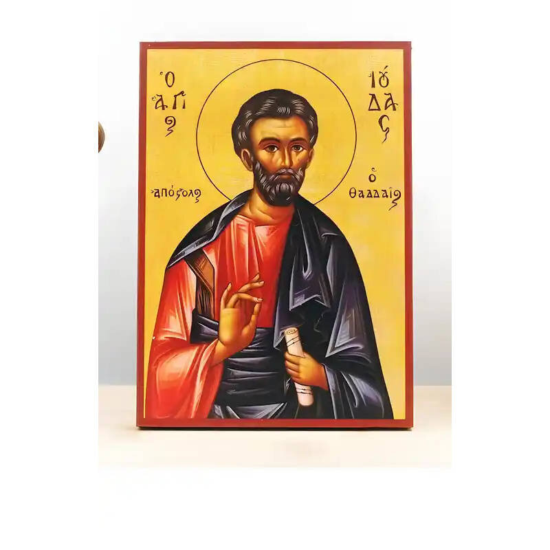 Εικόνα Ορθοδοξίας με περίγραμμα χρυσό σε ξύλο Φλαμουρίας  με  βάση Άγιος Απόστολος Ιούδας Θαδδαίος, Ξύλινη Χειροποίητη Εικόνα Ελληνικού Premium Βυζαντινού Στυλ Κρεμαστή σε ξύλινη πλάκα Θρησκευτικό θέμα Χειροποίητη Ελληνορθόδοξη εικόνα του Ιησού Χριστού, Κ