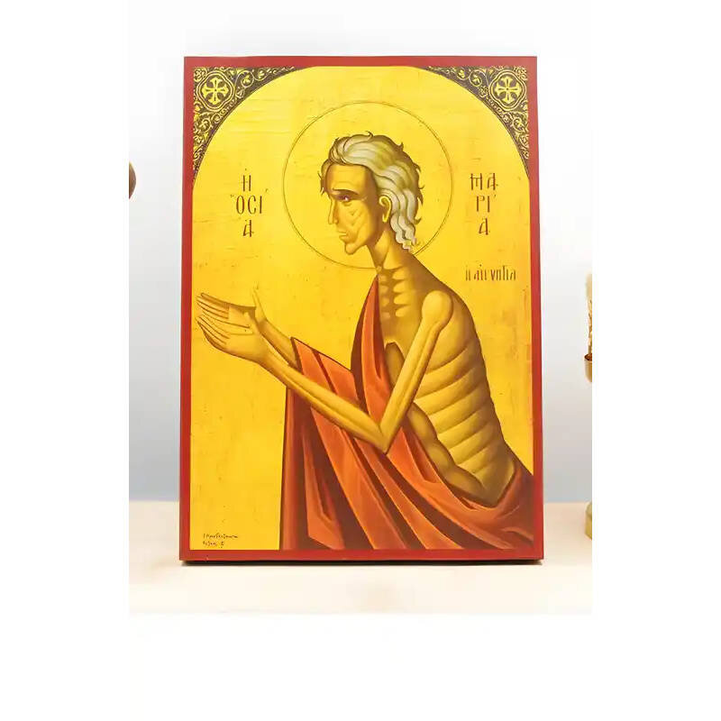 Εικόνα Ορθοδοξίας με περίγραμμα χρυσό σε ξύλο Φλαμουρίας  με  βάση Η Αγία Μαρία της Αιγύπτου η Ερήμου Μητέρα, Ξύλινη Χειροποίητη Εικόνα Ελληνικού Premium Βυζαντινού Στυλ Κρεμασμένη σε ξύλινη πλάκα Χειροποίητη Ελληνορθόδοξη εικόνα του Ιησού Χριστού, Κρεμασ