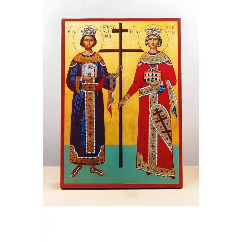 Εικόνα Ορθοδοξίας με περίγραμμα χρυσό σε ξύλο Φλαμουρίας  με  βάση Άγιοι Κωνσταντίνος και Ελένη, Ξύλινη Χειροποίητη Εικόνα Ελληνικού Premium Βυζαντινού Στυλ Κρεμαστή σε ξύλινη πλάκα Χειροποίητη Ελληνορθόδοξη εικόνα του Ιησού Χριστού, Κρεμαστή πλάκα βυζαντ