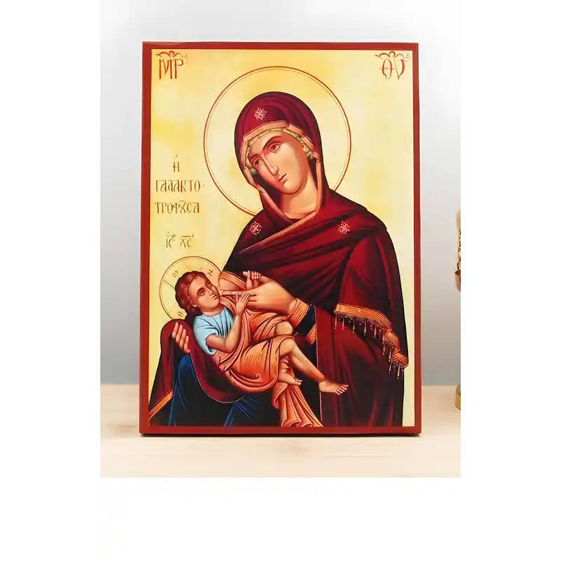 Εικόνα Ορθοδοξίας με περίγραμμα χρυσό σε ξύλο Φλαμουρίας  με  βάση Παναγία η Γαλακτοδότης «Γαλακτοτροφούσα», Ξύλινη Χειροποίητη Εικόνα Ελληνικής Κορυφαίας Βυζαντινής Στυλ Κρεμαστή σε Ξυλόπλακα Θρησκευτικό Χειροποίητη Ελληνορθόδοξη εικόνα του Ιησού Χριστού