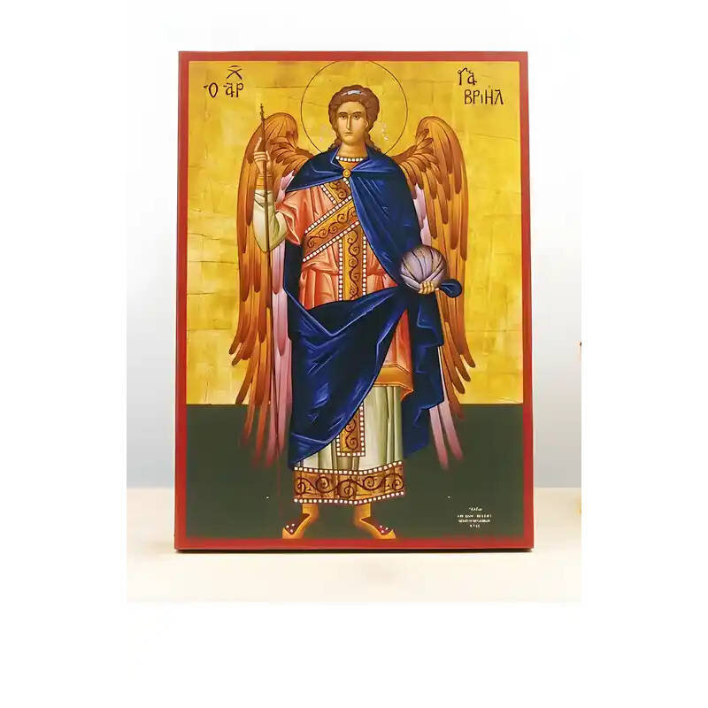 Εικόνα Ορθοδοξίας με περίγραμμα χρυσό σε ξύλο Φλαμουρίας  με  βάση Αρχάγγελος Γαβριήλ Ολόσωμο, Ξύλινη Χειροποίητη Εικόνα Ελληνικού Premium Βυζαντινού Στυλ Κρεμασμένο σε ξύλινη πλάκα Θρησκευτικό θέμα Χειροποίητη Ελληνορθόδοξη εικόνα του Ιησού Χριστού, Κρεμ