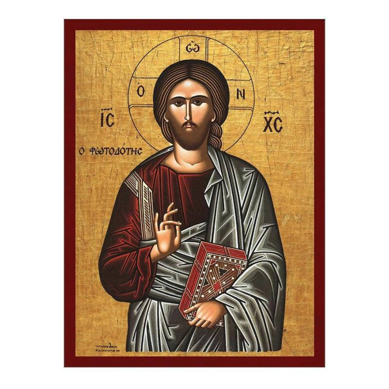 Εικόνα Ορθοδοξίας με περίγραμμα χρυσό σε ξύλο Φλαμουρίας  με  βάση Ιησούς Χριστός ο Φωτοδότης, Χειροποίητη Ελληνική Ορθόδοξη εικόνα του Ιησού Χριστού, Κρεμαστή πλάκα βυζαντινής τέχνης, χριστιανική τέχνη Διάσταση 40x30 cm (15,8 x 11,8 ίντσες)INTRAEK-432167