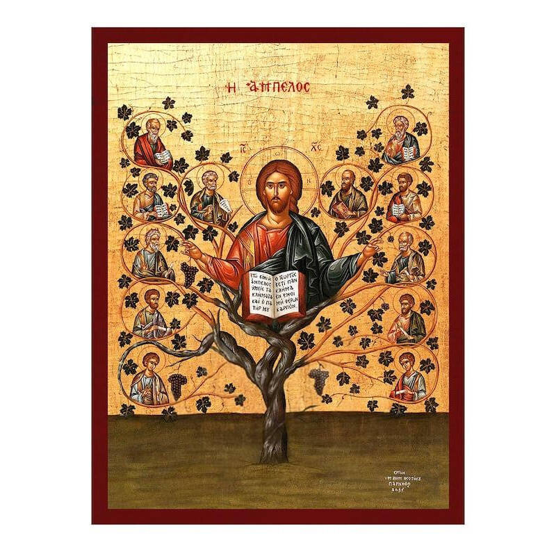 Εικόνα Ορθοδοξίας με περίγραμμα χρυσό σε ξύλο Φλαμουρίας  με  βάση Ιησούς Χριστός Η αληθινή εικόνα αμπέλου, χειροποίητη ελληνορθόδοξη εικόνα του Ιησού Χριστού, επιτοίχια πλάκα βυζαντινής τέχνης, χριστιανικό δώρο Διάσταση 40x30 cm (15,8 x 11,8 ίντσες)INTRA
