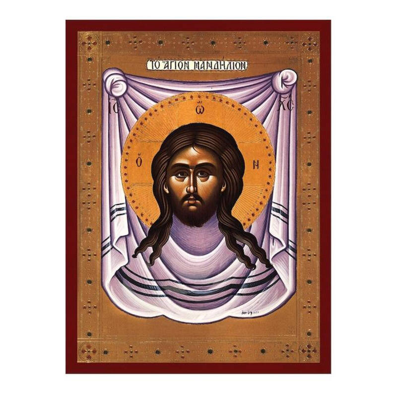 Εικόνα Ορθοδοξίας με περίγραμμα χρυσό σε ξύλο Φλαμουρίας  με  βάση Jesus Christ The Holy Mandylion Icon, Χειροποίητη ελληνορθόδοξη εικόνα του Ιησού Χριστού, επιτοίχια βυζαντινή τέχνη, ορθόδοξη τέχνη Διάσταση 40x30 cm (15,8 x 11,8 ίντσες)INTRAEK-4321672421