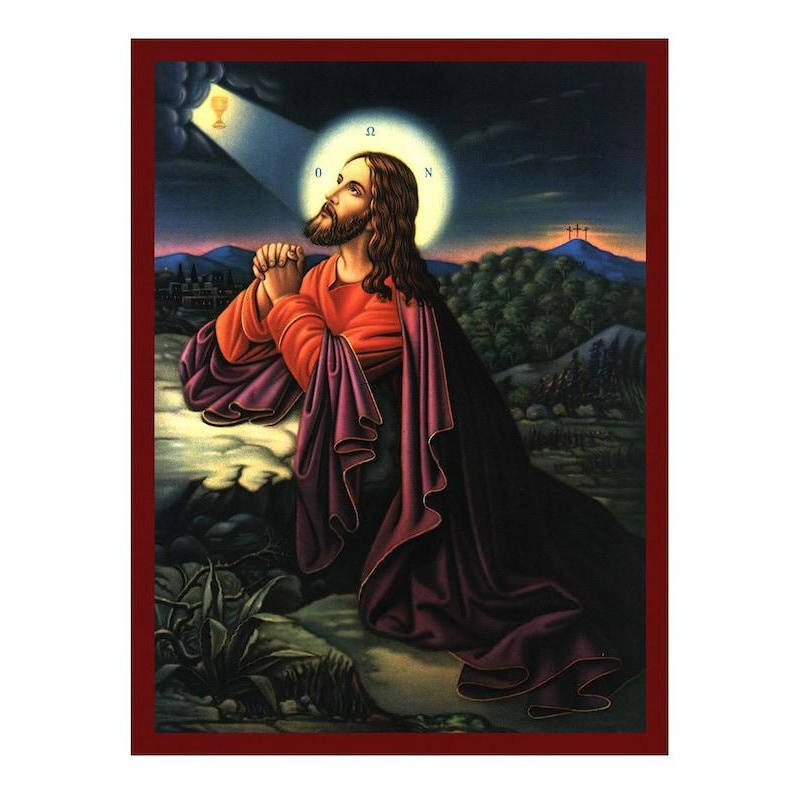Εικόνα Ορθοδοξίας με περίγραμμα χρυσό σε ξύλο Φλαμουρίας  με  βάση Ο Ιησούς Χριστός Προσεύχεται στη Γεθσημανή, Χειροποίητη Ελληνορθόδοξη εικόνα του Ιησού Χριστού, Κρεμαστή πλάκα βυζαντινής τέχνης, χριστιανική τέχνη Διάσταση 40x30 cm (15,8 x 11,8 ίντσες)IN