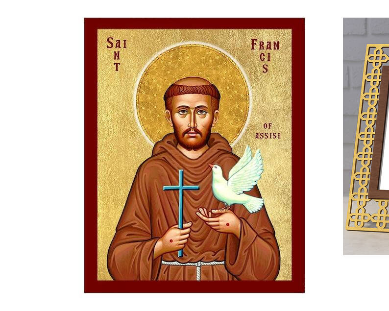 Εικόνα Ορθοδοξίας με περίγραμμα χρυσό σε ξύλο Φλαμουρίας  με  βάση Εικόνα Αγίου Φραγκίσκου της Ασίζης, Χειροποίητη Χριστιανική Εικόνα Αγίου Φραγκίσκου της Ασίζης, Κρεμαστή πλάκα Βυζαντινής Τέχνης, Χριστιανική Θρησκευτική Τέχνη Διάσταση 40x30 cm (15,8 x 11