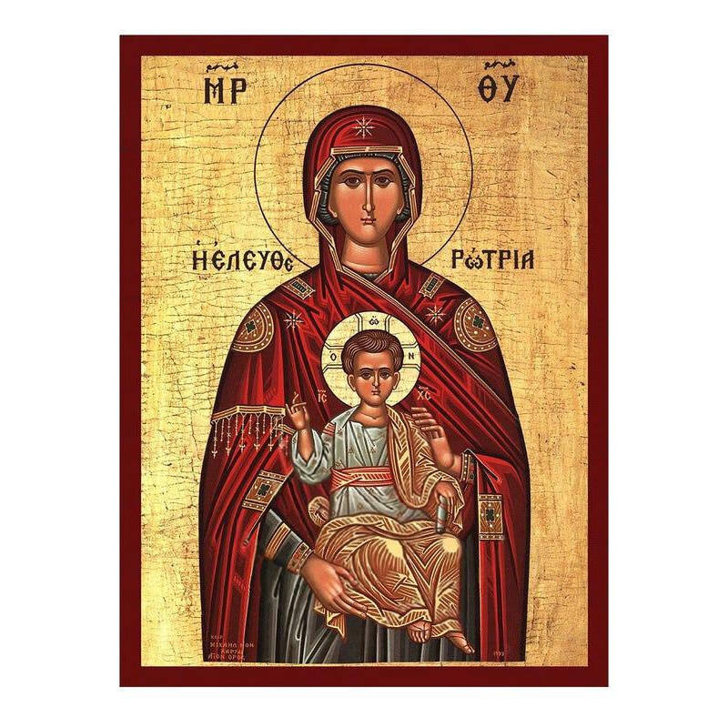 Εικόνα Ορθοδοξίας με περίγραμμα χρυσό σε ξύλο Φλαμουρίας  με  βάση Παναγία Η λυτρωτής εικόνα, Χειροποίητη ελληνική εικόνα της Παναγίας Ελευθερώτριας, επιτοίχια πλάκα βυζαντινής τέχνης, χριστιανικό δώρο Διάσταση 10x7 cm (3,9 x 2,8 ίντσες) INTRAEK-816724202