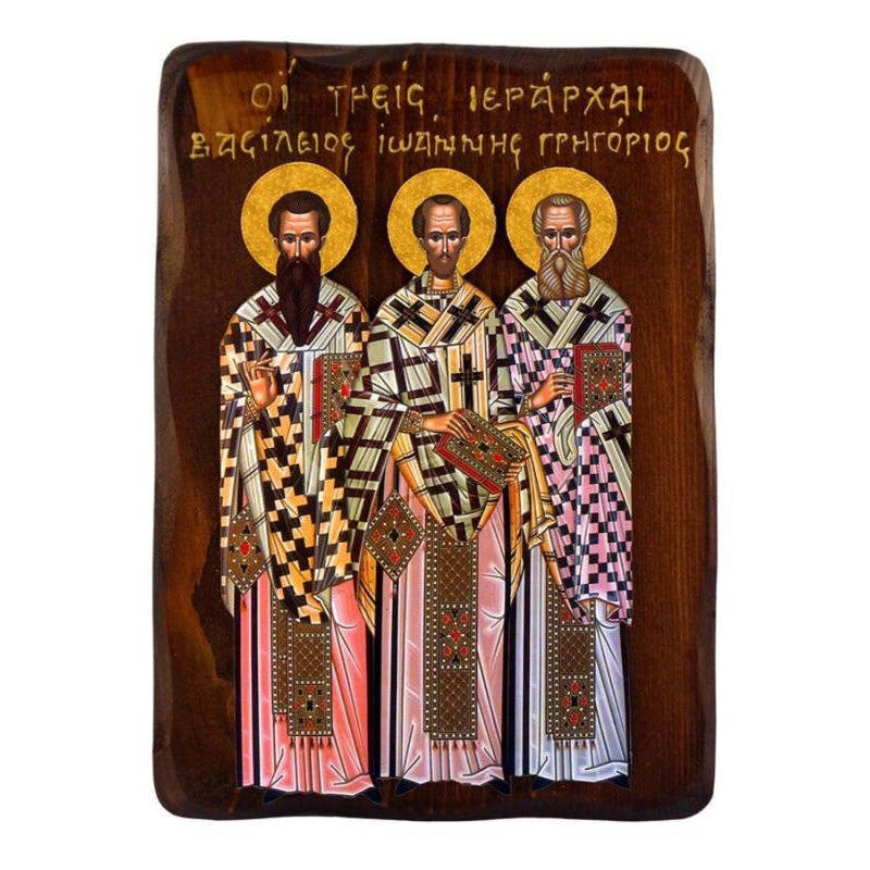 Σετ 2 τεμαχίων – Εικόνα Ορθοδοξίας με περίγραμμα χρυσό σε ξύλο Φλαμουρίας  με  βάση Εικόνα των Τριών Ιεραρχών, Χειροποίητη Ελληνική εικόνα των Τριών Ιεραρχών, Κρεμαστή πλάκα βυζαντινής τέχνης, θρησκευτικό δώρο, χριστιανική διακόσμηση Διάσταση 21x15 cm (8,
