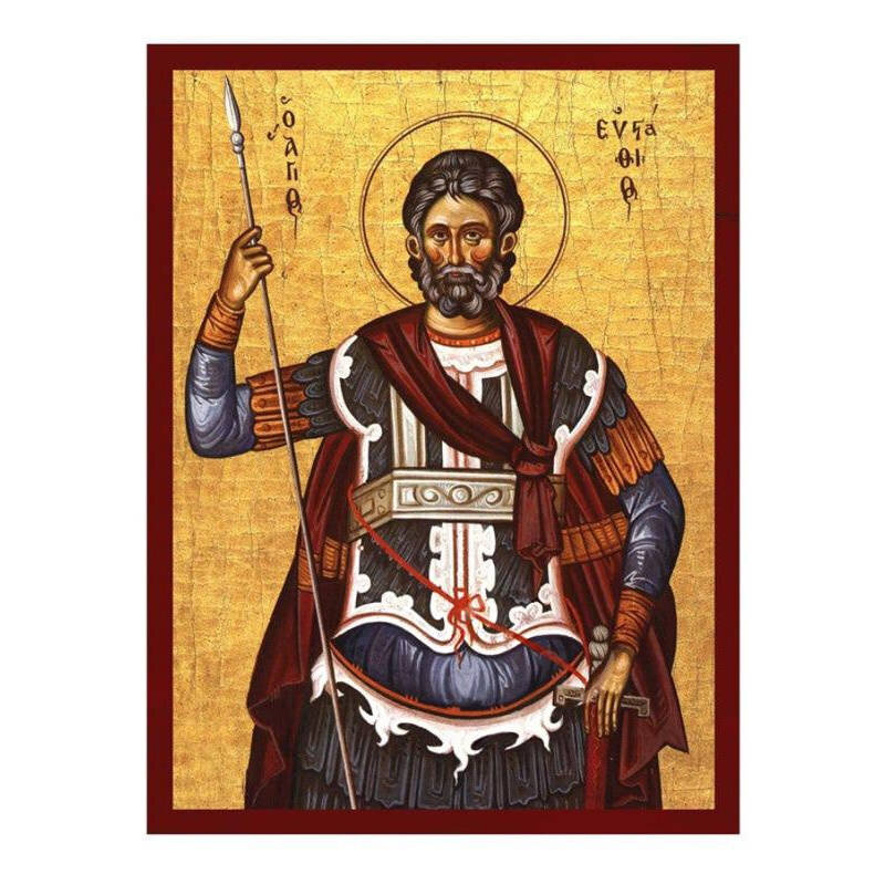 Σετ 2 τεμαχίων – Εικόνα Ορθοδοξίας με περίγραμμα χρυσό σε ξύλο Φλαμουρίας  με  βάση Εικόνα Αγίου Ευσταθίου, Χειροποίητη θρησκευτική εικόνα Αγίου Ευσταθίου, επιτοίχια πλάκα βυζαντινής τέχνης, χριστιανικό δώρο Διάσταση 21x15 cm (8,3 x 5,9 ίντσες) INTRAEK-21