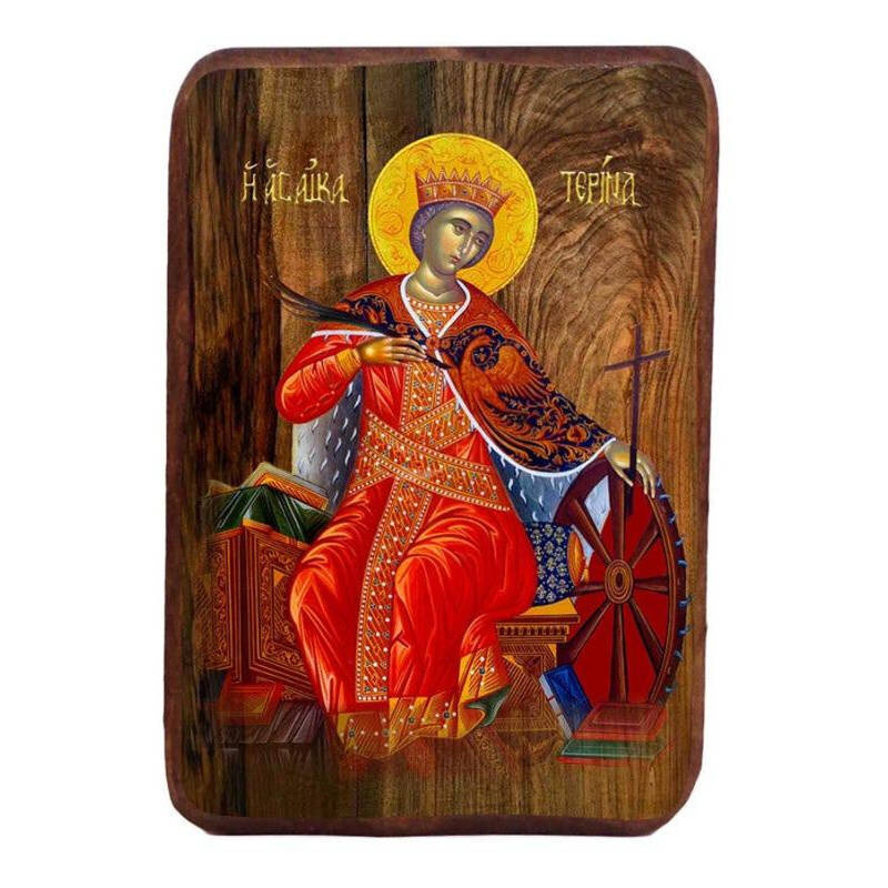 Σετ 2 τεμαχίων – Εικόνα Ορθοδοξίας με περίγραμμα χρυσό σε ξύλο Φλαμουρίας  με  βάση Μπομπονιέρα Βάπτισης Αγίας Αικατερίνης Σετ 20 τεμαχίων, Εικόνα Βάπτισης, Χειροποίητη Βυζαντινή εικόνα Bomboniera 9x6cm, Χριστιανικό Δώρο Διάσταση 15x11 cm (5,9 x 4,3 ίντσε