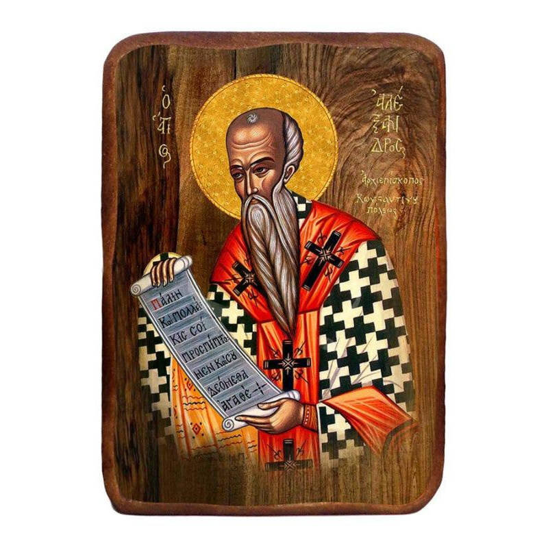 Σετ 2 τεμαχίων – Εικόνα Ορθοδοξίας με περίγραμμα χρυσό σε ξύλο Φλαμουρίας  με  βάση Μπομπονιέρα βάπτισης Άγιος Αλέξανδρος Σετ 20 τεμαχίων, Εικόνα Βάπτισης, Χειροποίητη Βυζαντινή εικόνα Bomboniera 9x6cm, Χριστιανικό Δώρο Διάσταση 21x15 cm (8,3 x 5,9 ίντσες