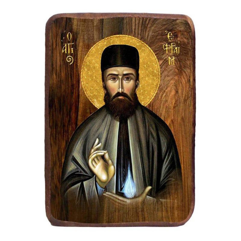 Εικόνα Ορθοδοξίας με περίγραμμα χρυσό σε ξύλο Φλαμουρίας  με  βάση Μπομπονιέρα Βάπτισης Άγιος Εφραίμ Σετ 20 τεμαχίων, Εικόνα Βάπτισης, Μπομπονιέρα Χειροποίητη Βυζαντινή εικόνα 9x6cm, Χριστιανικό Δώρο Διάσταση 10x7 cm (3,9 x 2,8 ίντσες) INTRAEK-816724100