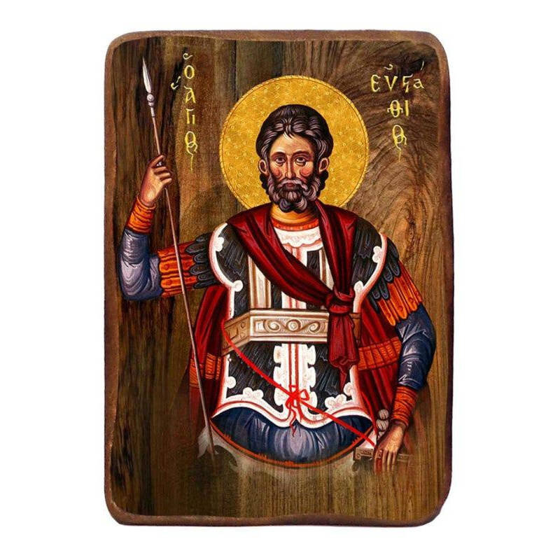 Σετ 2 τεμαχίων – Εικόνα Ορθοδοξίας με περίγραμμα χρυσό σε ξύλο Φλαμουρίας  με  βάση Μπομπονιέρα Βάπτισης Άγιος Ευστάθιος Σετ 20 τεμαχίων, Εικόνα Βάπτισης, Χειροποίητη Βυζαντινή εικόνα Bomboniera 9x6cm, Χριστιανικό Δώρο Διάσταση 21x15 cm (8,3 x 5,9 ίντσες)