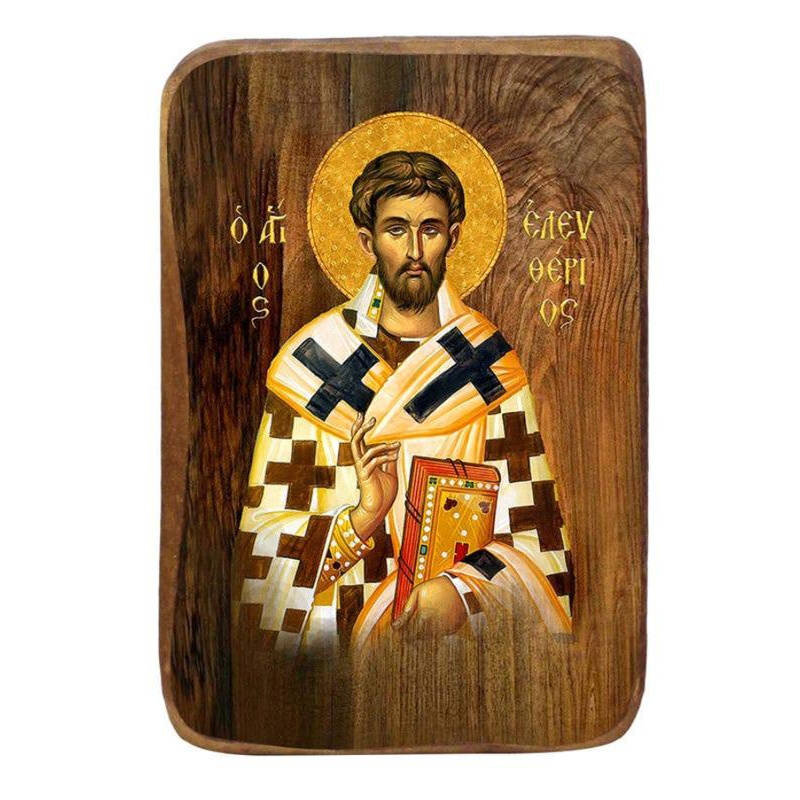 Σετ 2 τεμαχίων – Εικόνα Ορθοδοξίας με περίγραμμα χρυσό σε ξύλο Φλαμουρίας  με  βάση Μπομπονιέρα Βάπτισης Άγιος Ελευθέριος Σετ 20 τεμαχίων, Εικόνα Βάπτισης, Μπομπονιέρα Χειροποίητη Βυζαντινή εικόνα 9x6cm, Χριστιανικό Δώρο Διάσταση 21x15 cm (8,3 x 5,9 ίντσε