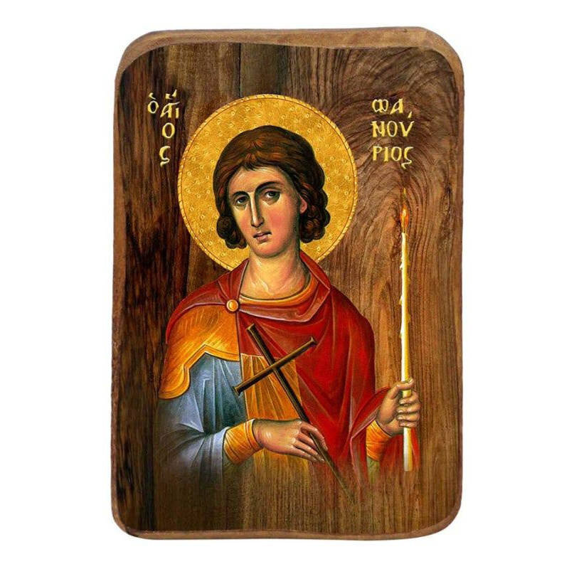 Σετ 2 τεμαχίων – Εικόνα Ορθοδοξίας με περίγραμμα χρυσό σε ξύλο Φλαμουρίας  με  βάση Μπομπονιέρα Βάπτισης Άγιος Φανούριος Σετ 20 τεμαχίων, Εικόνα Βάπτισης, Μπομπονιέρα Χειροποίητη Βυζαντινή εικόνα 9x6cm, Χριστιανικό Δώρο Διάσταση 21x15 cm (8,3 x 5,9 ίντσες
