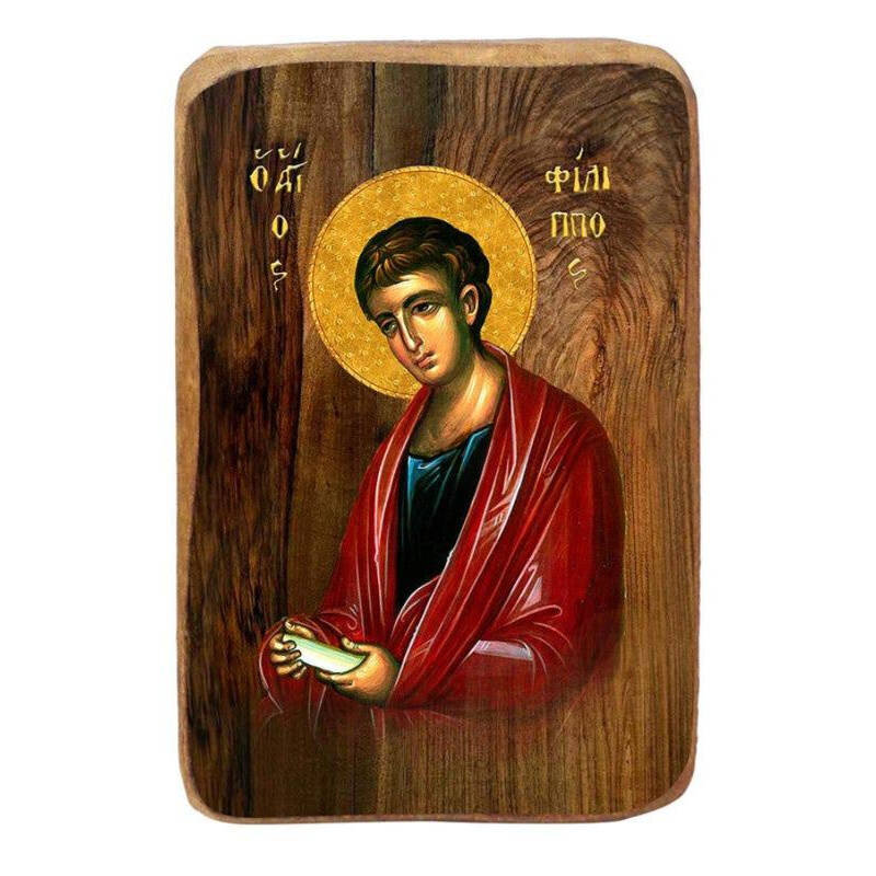 Σετ 2 τεμαχίων – Εικόνα Ορθοδοξίας με περίγραμμα χρυσό σε ξύλο Φλαμουρίας  με  βάση Μπομπονιέρα Βάπτισης Άγιος Φίλιππος Σετ 20 τεμαχίων, Εικόνα Βάπτισης, Μπομπονιέρα Χειροποίητη Βυζαντινή εικόνα 9x6cm, Χριστιανικό Δώρο Διάσταση 21x15 cm (8,3 x 5,9 ίντσες)