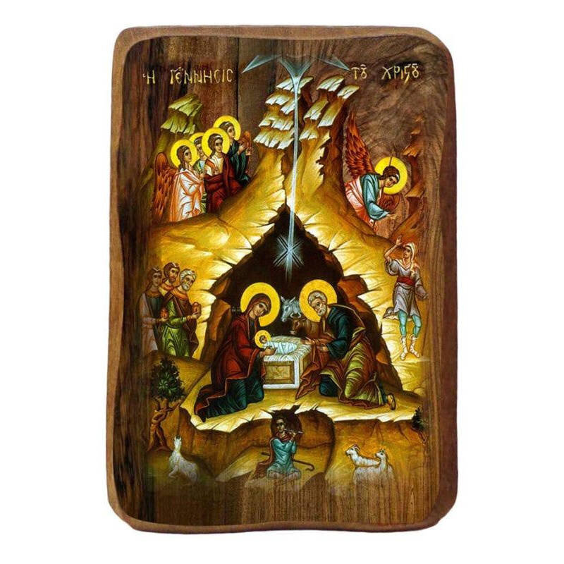 Σετ 2 τεμαχίων – Εικόνα Ορθοδοξίας με περίγραμμα χρυσό σε ξύλο Φλαμουρίας  με  βάση Μπομπονιέρα Βάπτισης η Γέννηση του Χριστού Σετ 20 τεμαχίων, Εικόνα Βάπτισης, Χειροποίητη Βυζαντινή εικόνα Bomboniera 9x6cm, Χριστιανικό Δώρο Διάσταση 21x15 cm (8,3 x 5,9 ί