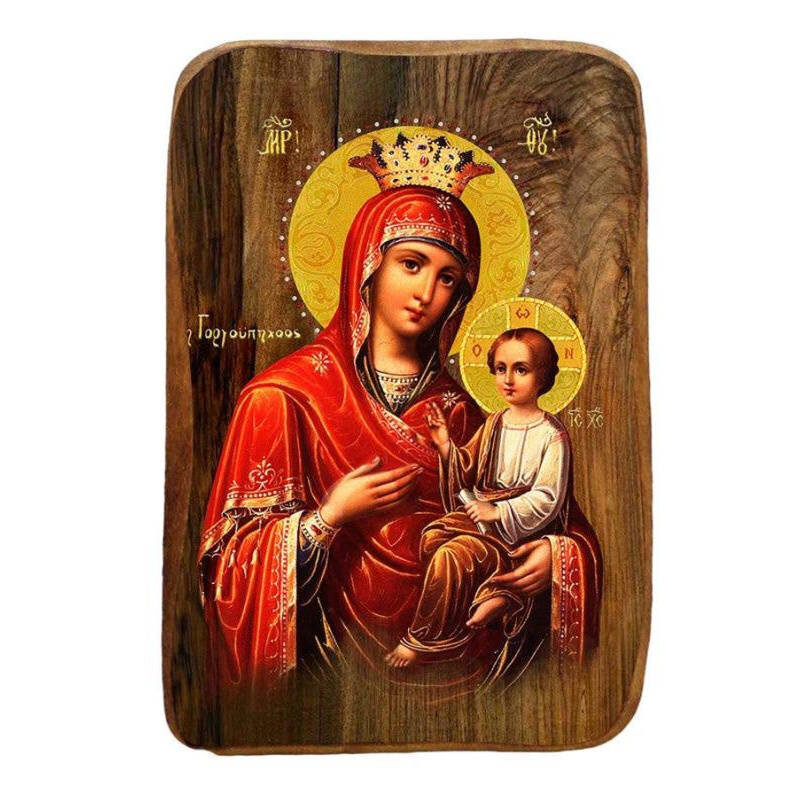 Σετ 2 τεμαχίων – Εικόνα Ορθοδοξίας με περίγραμμα χρυσό σε ξύλο Φλαμουρίας  με  βάση Παναγία Γρήγορο Σετ Βάπτισης 20 τεμαχίων, Εικόνα Βάπτισης, Χειροποίητη Βυζαντινή εικόνα Bomboniera 9x6cm, Χριστιανικό Δώρο Διάσταση 21x15 cm (8,3 x 5,9 ίντσες) INTRAEK-216