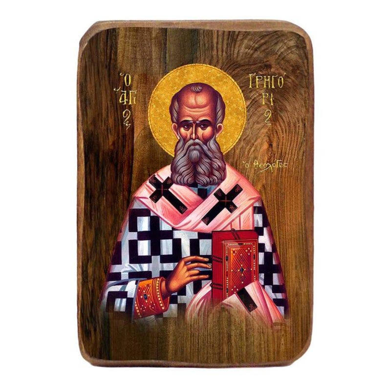 Σετ 2 τεμαχίων – Εικόνα Ορθοδοξίας με περίγραμμα χρυσό σε ξύλο Φλαμουρίας  με  βάση Μπομπονιέρα Βάπτισης Άγιος Γρηγόριος ο Θεολόγος Σετ 20 τεμαχίων, Εικόνα Βάπτισης, Μπομπονιέρα Χειροποίητη Βυζαντινή εικόνα 9x6cm, Χριστιανικό Δώρο Διάσταση 21x15 cm (8,3 x