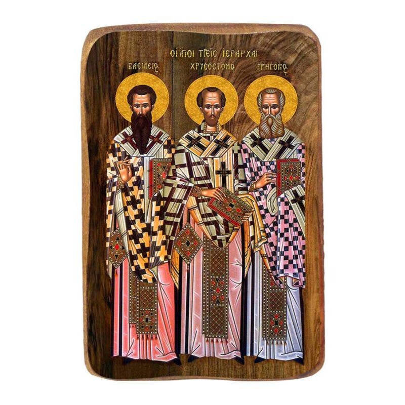Εικόνα Ορθοδοξίας με περίγραμμα χρυσό σε ξύλο Φλαμουρίας  με  βάση Μπομπονιέρα Βάπτισης Τρεις Ιεράρχες Σετ 20 τεμαχίων, Εικόνα Βάπτισης, Χειροποίητη Βυζαντινή εικόνα Bomboniera 9x6cm, Χριστιανικό Δώρο Διάσταση 26x20 cm (10,2 x 7,9 ίντσες) INTRAEK-32167240