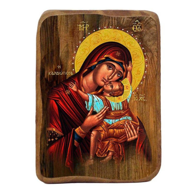 Εικόνα Ορθοδοξίας με περίγραμμα χρυσό σε ξύλο Φλαμουρίας  με  βάση Η Παναγία η Τρυφερή Καρδιά Σετ Βάπτισης 20 τεμαχίων, Εικόνα Βάπτισης, Χειροποίητη Βυζαντινή εικόνα Bomboniera 9x6cm, Χριστιανικό Δώρο Διάσταση 26x20 cm (10,2 x 7,9 ίντσες) INTRAEK-32167240