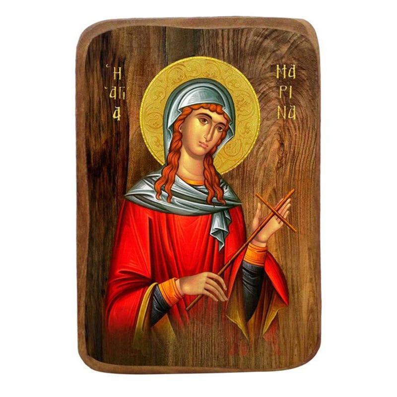 Εικόνα Ορθοδοξίας με περίγραμμα χρυσό σε ξύλο Φλαμουρίας  με  βάση Μπομπονιέρα Βάπτισης Αγίας Μαρίνας Σετ 20 τεμαχίων, Εικόνα Βάπτισης, Μπομπονιέρα Χειροποίητη Βυζαντινή εικόνα 9x6cm, Χριστιανικό Δώρο Διάσταση 26x20 cm (10,2 x 7,9 ίντσες) INTRAEK-32167240