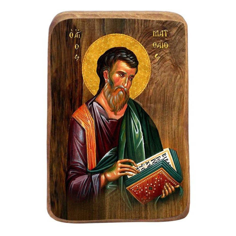 Εικόνα Ορθοδοξίας με περίγραμμα χρυσό σε ξύλο Φλαμουρίας  με  βάση Μπομπονιέρα Βάπτισης Αγίου Ματθαίου Σετ 20 τεμαχίων, Εικόνα Βάπτισης, Χειροποίητη Βυζαντινή εικόνα Bomboniera 9x6cm, Χριστιανικό Δώρο Διάσταση 26x20 cm (10,2 x 7,9 ίντσες) INTRAEK-32167240