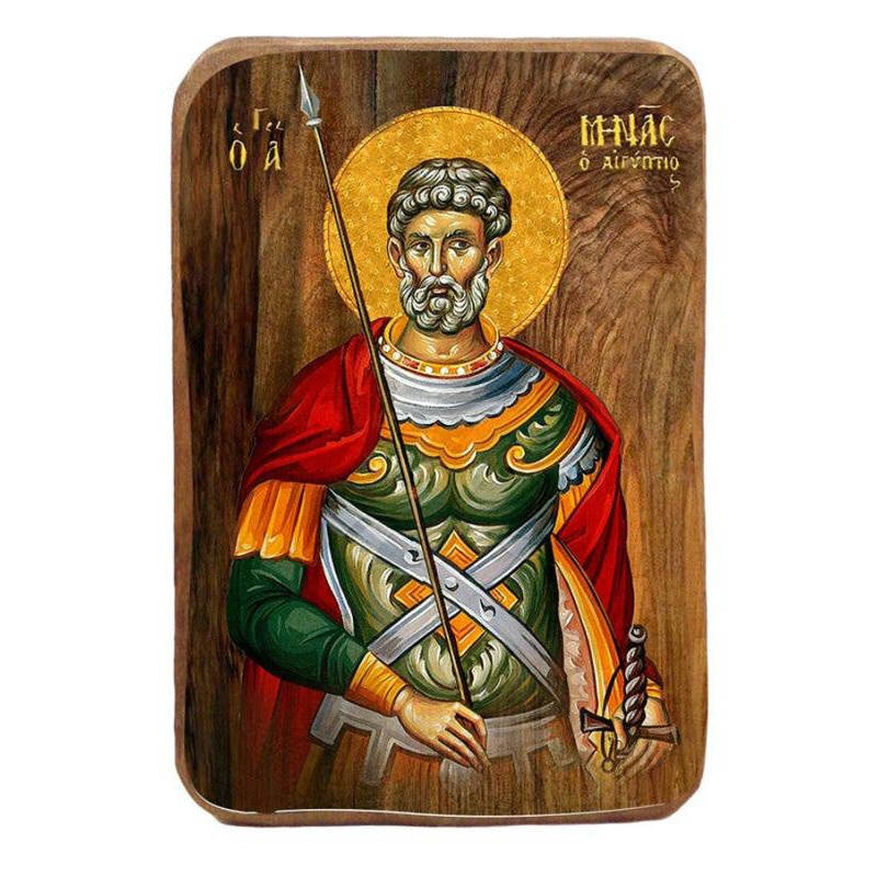 Σετ 2 τεμαχίων – Εικόνα Ορθοδοξίας με περίγραμμα χρυσό σε ξύλο Φλαμουρίας  με  βάση Μπομπονιέρα Βάπτισης Αγίας Μίνας Σετ 20 τεμαχίων, Εικόνα Βάπτισης, Μπομπονιέρα Χειροποίητη Βυζαντινή εικόνα 9x6cm, Χριστιανικό Δώρο Διάσταση 21x15 cm (8,3 x 5,9 ίντσες) IN