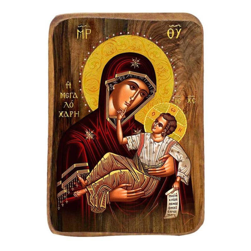 Σετ 2 τεμαχίων – Εικόνα Ορθοδοξίας με περίγραμμα χρυσό σε ξύλο Φλαμουρίας  με  βάση Μπομπονιέρα βάπτισης Παναγία Σετ 20 τεμαχίων, Εικόνα Βάπτισης, Χειροποίητη Βυζαντινή εικόνα Bomboniera 9x6cm, Χριστιανικό Δώρο Διάσταση 21x15 cm (8,3 x 5,9 ίντσες) INTRAEK