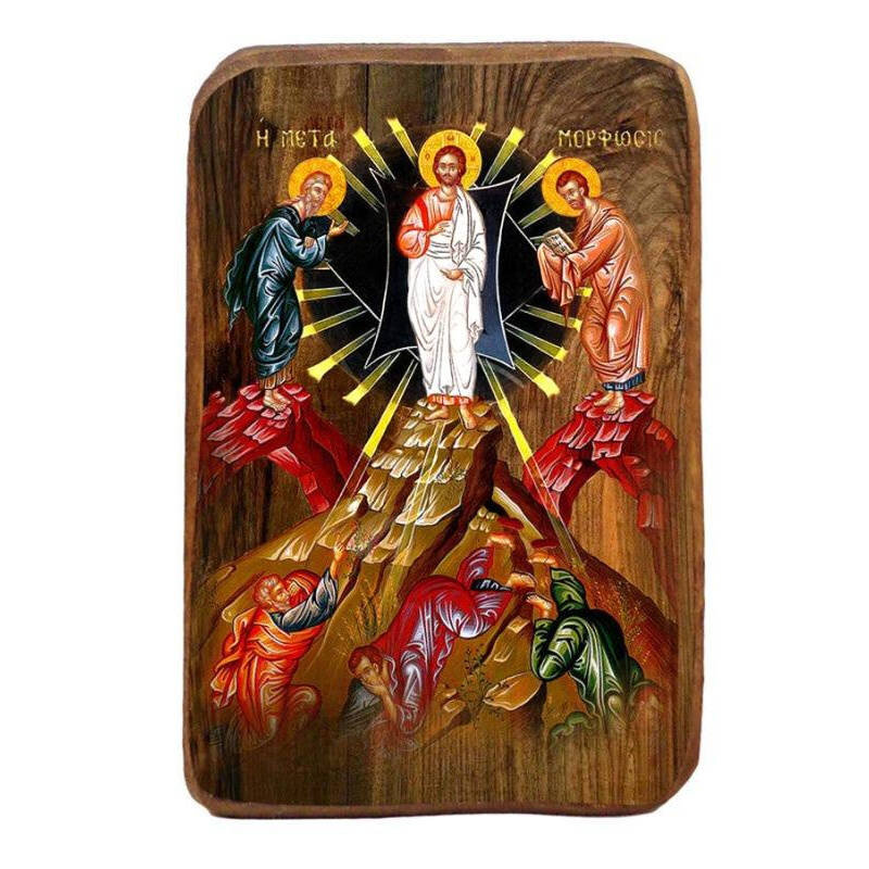 Σετ 2 τεμαχίων – Εικόνα Ορθοδοξίας με περίγραμμα χρυσό σε ξύλο Φλαμουρίας  με  βάση Σετ Μπομπονιέρα Βάπτισης Μεταμόρφωση του Κυρίου 20 τεμαχίων, Εικόνα Βάπτισης, Χειροποίητη Βυζαντινή εικόνα Bomboniera 9x6cm, Χριστιανικό Δώρο Διάσταση 21x15 cm (8,3 x 5,9