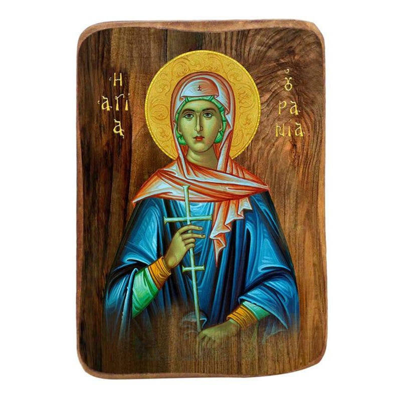 Σετ 2 τεμαχίων – Εικόνα Ορθοδοξίας με περίγραμμα χρυσό σε ξύλο Φλαμουρίας  με  βάση Μπομπονιέρα Βάπτισης Αγίας Ουρανίας Σετ 20 τεμαχίων, Εικόνα Βάπτισης, Χειροποίητη Βυζαντινή εικόνα Bomboniera 9x6cm, Χριστιανικό Δώρο Διάσταση 21x15 cm (8,3 x 5,9 ίντσες)