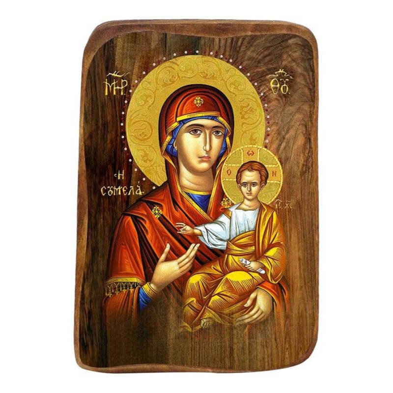 Σετ 2 τεμαχίων – Εικόνα Ορθοδοξίας με περίγραμμα χρυσό σε ξύλο Φλαμουρίας  με  βάση Μπομπονιέρα Βάπτισης Παναγία Σουμελά Σετ 20 τεμαχίων, Εικόνα Βάπτισης, Bomboniera Χειροποίητη Βυζαντινή εικόνα 9x6cm, Χριστιανικό Δώρο Διάσταση 21x15 cm (8,3 x 5,9 ίντσες)