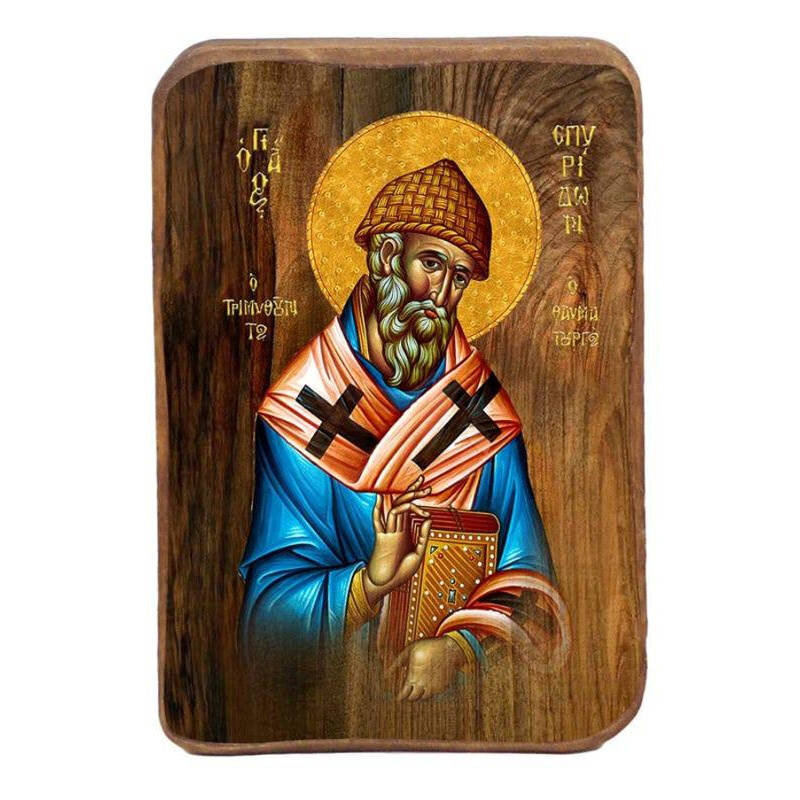 Σετ 2 τεμαχίων – Εικόνα Ορθοδοξίας με περίγραμμα χρυσό σε ξύλο Φλαμουρίας  με  βάση Μπομπονιέρα Βάπτισης Αγίου Σπυρίδωνα Σετ 20 τεμαχίων, Εικόνα Βάπτισης, Χειροποίητη Βυζαντινή εικόνα Bomboniera 9x6cm, Χριστιανικό Δώρο Διάσταση 21x15 cm (8,3 x 5,9 ίντσες)