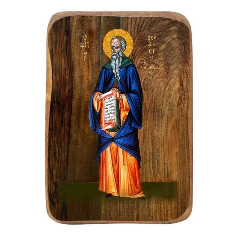 Σετ 2 τεμαχίων – Εικόνα Ορθοδοξίας με περίγραμμα χρυσό σε ξύλο Φλαμουρίας  με  βάση Μπομπονιέρα Βάπτισης Άγιος Θεοδόσιος Σετ 20 τεμαχίων, Εικόνα Βάπτισης, Μπομπονιέρα Χειροποίητη Βυζαντινή εικόνα 9x6cm, Χριστιανικό Δώρο Διάσταση 21x15 cm (8,3 x 5,9 ίντσες