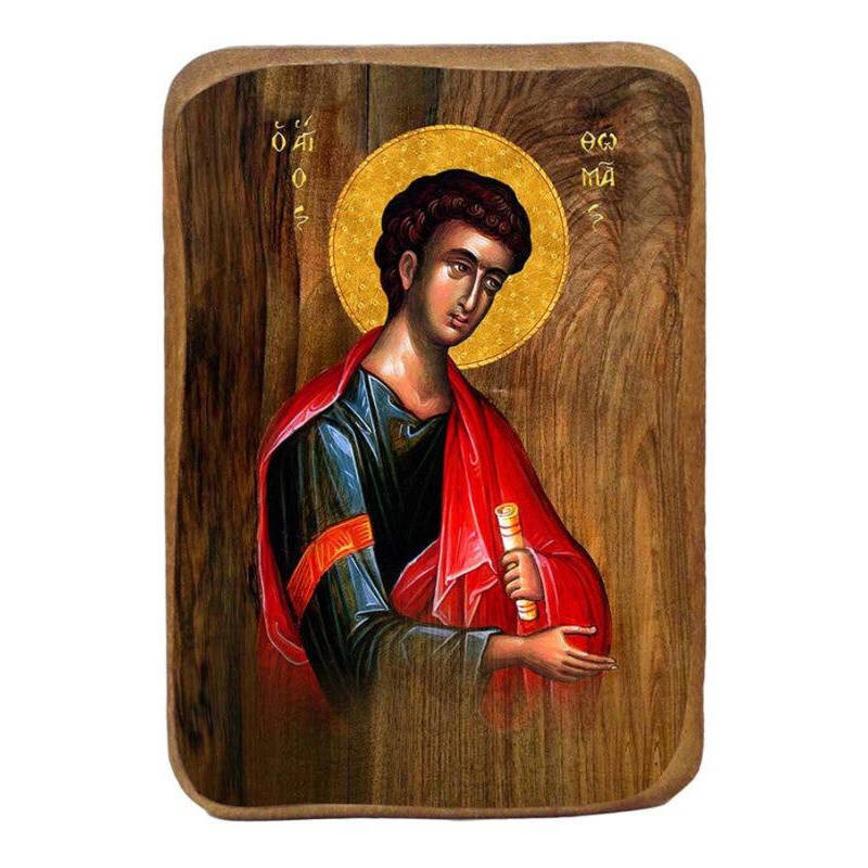 Σετ 2 τεμαχίων – Εικόνα Ορθοδοξίας με περίγραμμα χρυσό σε ξύλο Φλαμουρίας  με  βάση Μπομπονιέρα Βάπτισης Άγιος Θωμάς Σετ 20 τεμαχίων, Εικόνα Βάπτισης, Μπομπονιέρα Χειροποίητη Βυζαντινή εικόνα 9x6cm, Χριστιανικό Δώρο Διάσταση 21x15 cm (8,3 x 5,9 ίντσες) IN