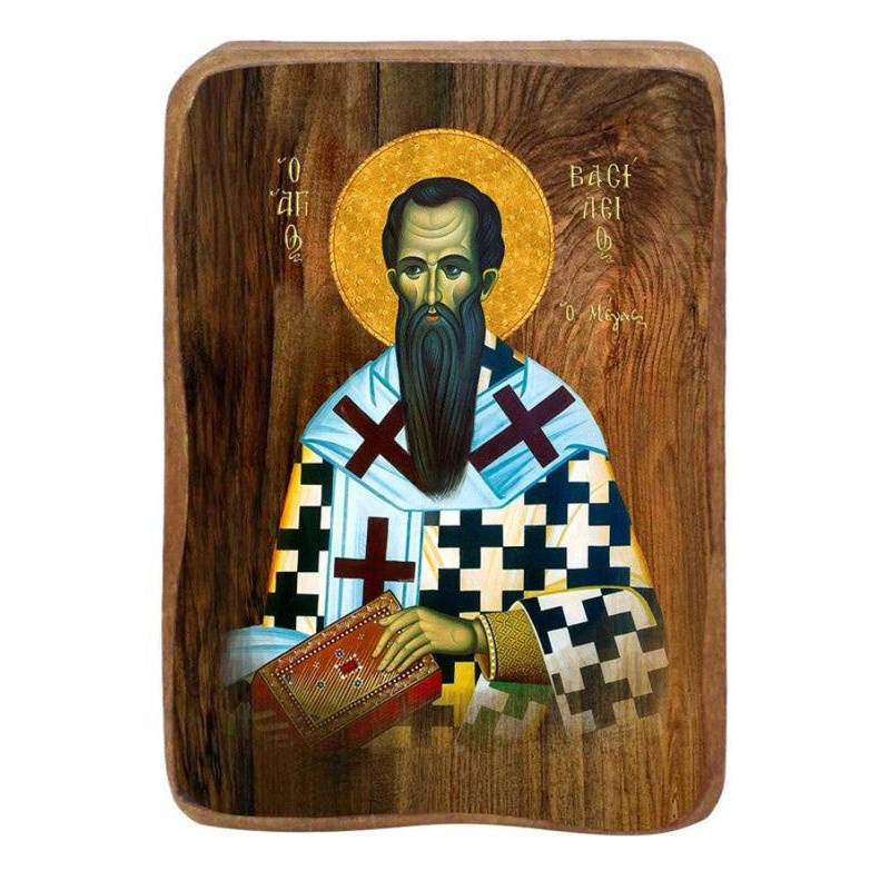 Σετ 2 τεμαχίων – Εικόνα Ορθοδοξίας με περίγραμμα χρυσό σε ξύλο Φλαμουρίας  με  βάση Μπομπονιέρα Βάπτισης Άγιος Βασίλειος Σετ 20 τεμαχίων, Εικόνα Βάπτισης, Χειροποίητη Βυζαντινή εικόνα Bomboniera 9x6cm, Χριστιανικό Δώρο Διάσταση 21x15 cm (8,3 x 5,9 ίντσες)