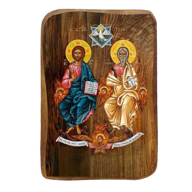 Σετ 2 τεμαχίων – Εικόνα Ορθοδοξίας με περίγραμμα χρυσό σε ξύλο Φλαμουρίας  με  βάση Σετ Μπομπονιέρα Βάπτισης Αγίας Τριάδας 20 τεμαχίων, Εικόνα Βάπτισης, Χειροποίητη Βυζαντινή εικόνα Bomboniera 9x6cm, Χριστιανικό Δώρο Διάσταση 21x15 cm (8,3 x 5,9 ίντσες) I