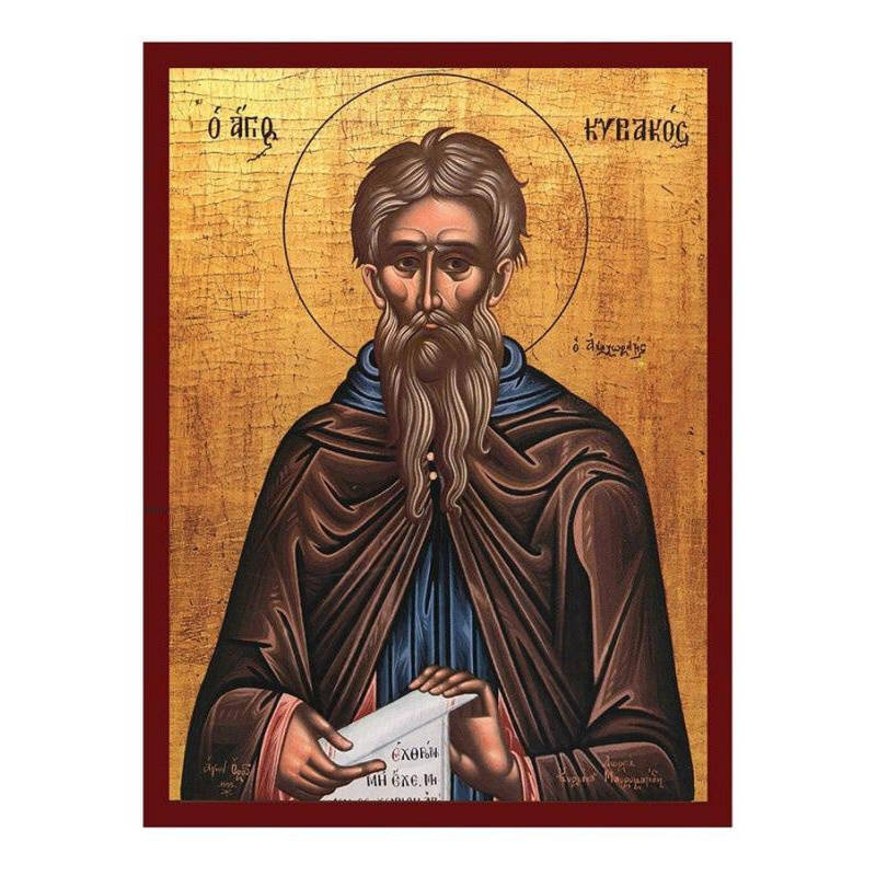 Εικόνα Ορθοδοξίας με περίγραμμα χρυσό σε ξύλο Φλαμουρίας  με  βάση Εικόνα Αγίου Κυριάκου, Χειροποίητη βυζαντινή εικόνα του Αγίου Κυριακού, Κρεμαστή πλάκα θρησκευτικής τέχνης, Χριστιανικό δώρο Διάσταση 26x20 cm (10,2 x 7,9 ίντσες) INTRAEK-3216724004