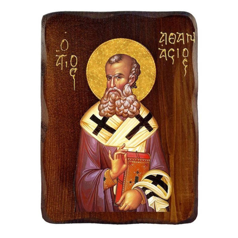 Εικόνα Ορθοδοξίας με περίγραμμα χρυσό σε ξύλο Φλαμουρίας  με  βάση Εικόνα Αγίου Αθανασίου, Χειροποίητη ελληνορθόδοξη εικόνα του Αγίου Αθανασίου, επιτοίχια βυζαντινή τέχνη, θρησκευτικό δώρο, χριστιανική διακόσμηση Διάσταση 40x30 cm (15,8 x 11,8 ίντσες)INTR