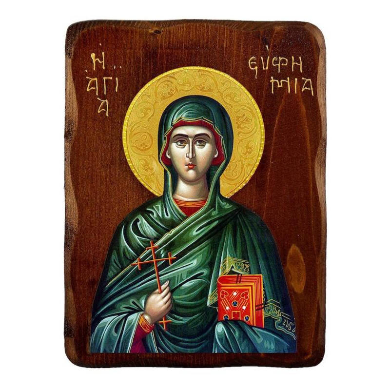 Εικόνα Ορθοδοξίας με περίγραμμα χρυσό σε ξύλο Φλαμουρίας  με  βάση Εικόνα Αγίας Ευφημίας, Χειροποίητη ελληνορθόδοξη εικόνα της Αγίας Ευφημίας, επιτοίχια πλάκα βυζαντινής τέχνης, θρησκευτικό δώρο, χριστιανική διακόσμηση Διάσταση 40x30 cm (15,8 x 11,8 ίντσε