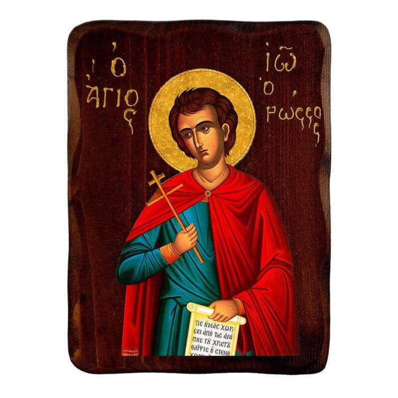 Εικόνα Ορθοδοξίας με περίγραμμα χρυσό σε ξύλο Φλαμουρίας  με  βάση Εικόνα του Αγίου Ιωάννη του Ρώσου, Χειροποίητη ελληνορθόδοξη εικόνα του Αγίου Ιωάννη, επιτοίχια βυζαντινή τέχνη, θρησκευτικό δώρο, χριστιανική διακόσμηση Διάσταση 26x20 cm (10,2 x 7,9 ίντσ