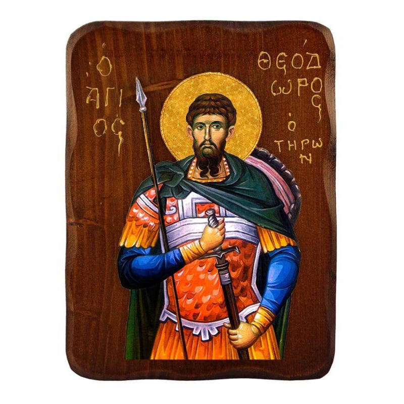 Εικόνα Ορθοδοξίας με περίγραμμα χρυσό σε ξύλο Φλαμουρίας  με  βάση Εικόνα Αγίου Θεοδώρου Tyro, Χειροποίητη ελληνορθόδοξη εικόνα του Αγίου Θεοδώρου, επιτοίχια πλάκα βυζαντινής τέχνης, θρησκευτικό δώρο, χριστιανική διακόσμηση Διάσταση 10x7 cm (3,9 x 2,8 ίντ