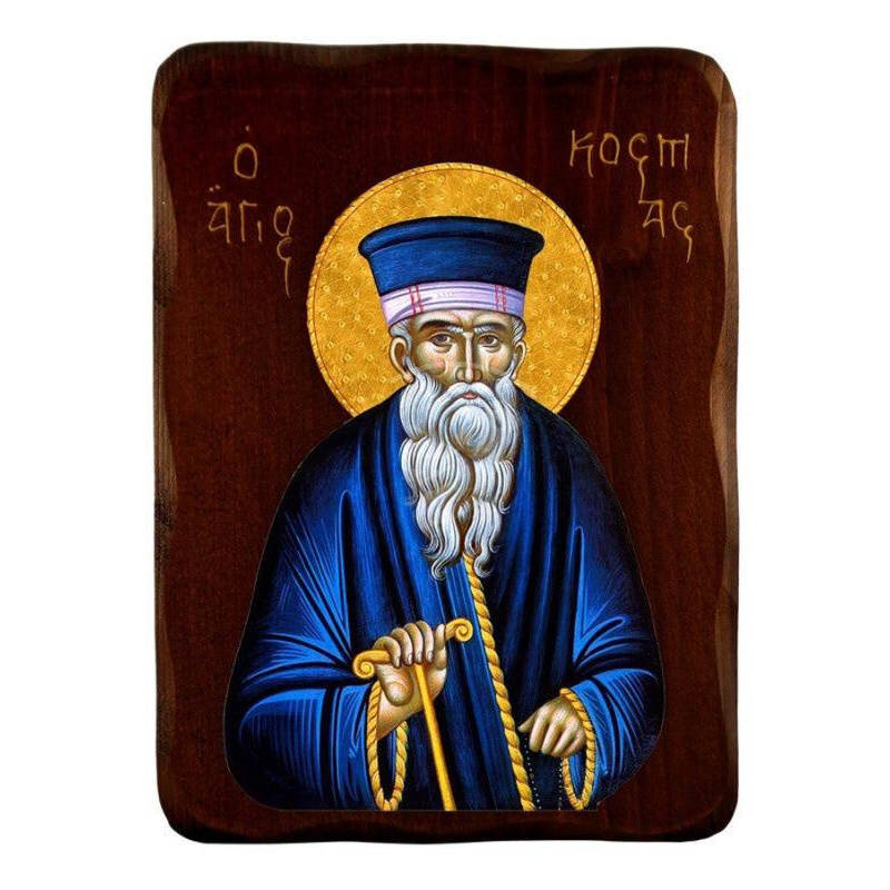Εικόνα Ορθοδοξίας με περίγραμμα χρυσό σε ξύλο Φλαμουρίας  με  βάση Εικόνα Αγίου Κοσμά Αιτωλού, Χειροποίητη Ελληνορθόδοξη εικόνα του Αγίου Κοσμά, επιτοίχια πλάκα βυζαντινής τέχνης, θρησκευτικό δώρο, χριστιανική διακόσμηση Διάσταση 26x20 cm (10,2 x 7,9 ίντσ