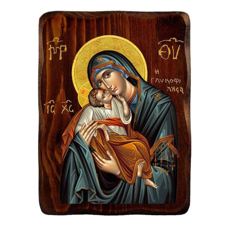 Σετ 2 τεμαχίων – Εικόνα Ορθοδοξίας με περίγραμμα χρυσό σε ξύλο Φλαμουρίας  με  βάση Παναγία Γλυκιά Φιλιούσα Εικόνα, Χειροποίητη Ξύλινη εικόνα Παναγίας Γλυκοφιλούσας, Βυζαντινή Τέχνη τοίχος, θρησκευτικό δώρο, Χριστιανική διακόσμηση Διάσταση 15x11 cm (5,9 x