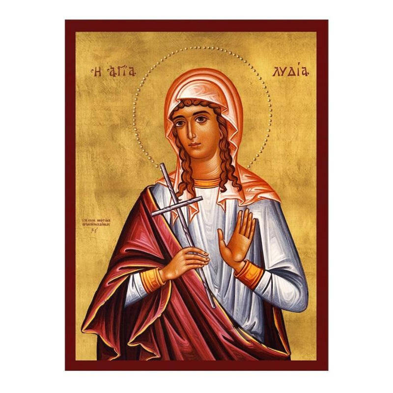 Σετ 2 τεμαχίων – Εικόνα Ορθοδοξίας με περίγραμμα χρυσό σε ξύλο Φλαμουρίας  με  βάση Εικόνα Αγίας Λυδίας, Χειροποίητη βυζαντινή εικόνα της Αγίας Λυδίας, Πλακέτα θρησκευτικής τέχνης, Χριστιανικό δώρο Διάσταση 21x15 cm (8,3 x 5,9 ίντσες) INTRAEK-216723855