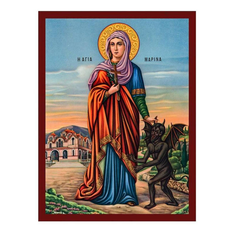 Εικόνα Ορθοδοξίας με περίγραμμα χρυσό σε ξύλο Φλαμουρίας  με  βάση Αναγεννησιακή εικόνα της Αγίας Μαρίνας, Χειροποίητη αναγεννησιακή εικόνα της Αγίας Μαρίνας, Κρεμαστή πλάκα θρησκευτικής τέχνης, χριστιανικό δώρο Διάσταση 10x7 cm (3,9 x 2,8 ίντσες) INTRAEK